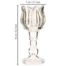 Prodotto Portacandela tulipano in vetro con base trasparente Ø7cm H16cm 2pz