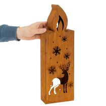 Prodotto Portacandele natalizio in metallo arrugginito, a forma di cervo, 45x14 cm