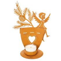 Prodotto Portacandele natalizio, decorazione a forma di angelo, decorazione effetto ruggine, Ø8cm H18cm