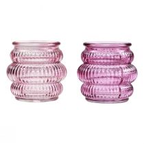 Prodotto Porta tealight decorazione in vetro viola rosa Ø7,5 cm H7,5 cm 2 pezzi