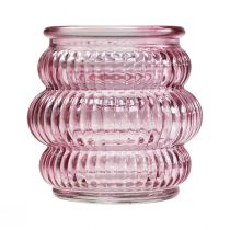 Prodotto Porta tealight decorazione in vetro viola rosa Ø7,5 cm H7,5 cm 2 pezzi
