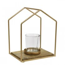 Lanterna casa in metallo decorazione tealight candela vetro 20×16×26cm