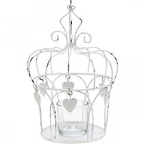 Corona porta tea light con cuori shabby chic bianco Ø14cm H22cm