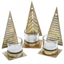 Portacandela albero di Natale in metallo, lanterna in vetro H15cm 3pz