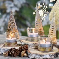 Portacandela albero di Natale in metallo, lanterna in vetro H15cm 3pz