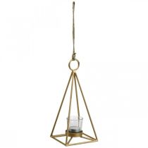 Portacandele appeso lanterna decorativa in metallo dorato 12,5×12,5×28 cm