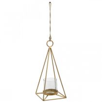 Lanterna appesa portacandele in oro da appendere 15×15×38 cm