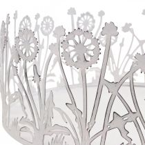 Prodotto Vassoio decorativo con denti di leone, decorazione in metallo per la primavera bianco, argento shabby chic Ø25cm H10,5cm