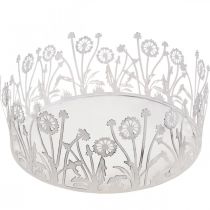 Prodotto Vassoio decorativo con denti di leone, decorazione in metallo per la primavera bianco, argento shabby chic Ø25cm H10,5cm