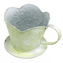 Prodotto Fioriera, portafiltro caffè decorativo, tazza in metallo per piantare, decorazione floreale verde, bianco shabby chic H11cm Ø11cm