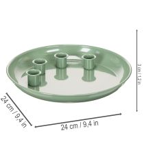 Prodotto Piatto portacandele per corona d'Avvento verde con quattro portacandele, 24 cm