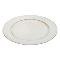 Piatto decorativo rotondo in plastica retrò bianco marrone lucido Ø30cm