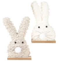 Prodotto Coniglietto pasquale decorativo in peluche – soffice decorazione pasquale in beige e bianco su base in legno H18cm 2 pz.