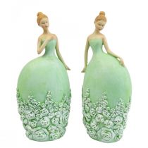 Decorazione da tavola decorazione primaverile figura donna vestito verde H20cm 2 pezzi