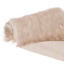 Prodotto Runner da tavola beige con bordo in pelliccia sintetica, 24x140 cm