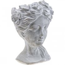 Fioriera fioriera in cemento testa di donna bianco lavato H34cm