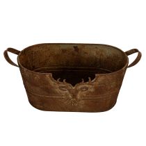 Prodotto Ciotola ovale in metallo con manici, decorazione a cervo, finitura ruggine, 36 cm