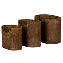 Prodotto Set di 3 vasi da fiori ovali in metallo a forma di cervo, stile rustico, 24 cm.