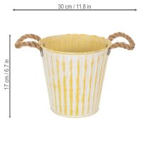 Prodotto Vaso in metallo, decorazione primaverile, fioriera con manici, giallo, shabby chic, Ø18cm, H17.5cm