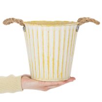 Prodotto Vaso in metallo, decorazione primaverile, fioriera con manici, giallo, shabby chic, Ø18cm, H17.5cm