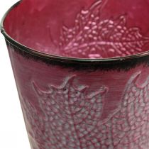 Fioriera con decorazione a foglia, vaso in metallo, autunno, vaso per piante rosso vino Ø10cm H10cm