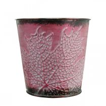Prodotto Fioriera con decorazione a foglia, vaso in metallo, autunno, vaso per piante rosso vino Ø10cm H10cm