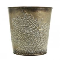 Prodotto Fioriera per l'autunno, vaso in metallo con decoro a foglia, fioriera dorata Ø10cm H10cm