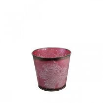 Vaso decorativo per piantare, secchio in metallo, decorazione in metallo con motivo a foglie rosso vino Ø14cm H12.5cm