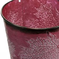 Prodotto Fioriera con decorazione a foglia, vaso in metallo, autunno, vaso per piante rosso vino Ø10cm H10cm