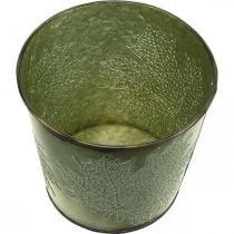 Fioriera con decorazione a foglia, vaso in metallo per l&#39;autunno, secchio per piante verdi Ø10cm H10cm