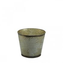 Fioriera per l&#39;autunno, secchio in metallo con decorazione a foglia, vaso in metallo dorato Ø14cm H12.5cm