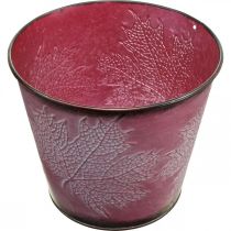 Prodotto Portavasi con decoro a foglia, decoro autunnale, fioriera in metallo rosso vino Ø16,5 cm H14,5 cm