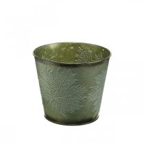 Prodotto Secchio decorativo con decorazione a foglia, vaso autunnale, decorazione in metallo verde Ø17cm H14.5cm