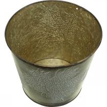 Prodotto Fioriera per l&#39;autunno, secchio in metallo con decorazione a foglia, vaso in metallo dorato Ø14cm H12.5cm