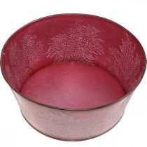 Vaso per fioriera per l&#39;autunno, vaso in metallo con decorazione a foglia, vaso decorativo rosso vino Ø25cm H11cm