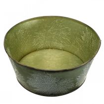 Prodotto Vaso per fioriera con foglie d'acero, decorazione autunnale, vaso in metallo verde Ø25cm H11cm