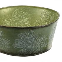 Prodotto Vaso per fioriera con foglie d&#39;acero, decorazione autunnale, vaso in metallo verde Ø25cm H11cm