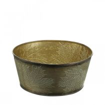 Prodotto Ciotola autunnale, vaso in metallo con decorazione a foglia, vaso per piante dorato Ø25cm H10cm
