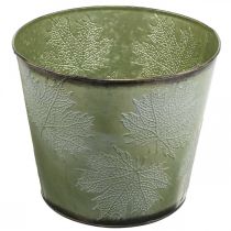 Fioriera, vaso in metallo con foglie d&#39;acero, decorazione autunnale verde Ø25.5cm H22cm