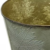 Prodotto Vaso per piante, decorazione autunnale, vaso in metallo con foglie dorate Ø25,5 cm H22 cm