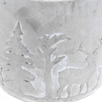 Fioriera con motivo foresta, decorazione invernale, fioriera in cemento, Avvento Ø12.5cm H11cm