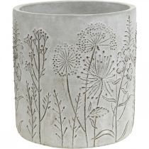 Fioriera in cemento bianco con fiori in rilievo vintage Ø16cm