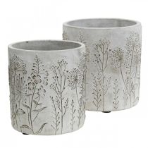 Vaso vaso di fiori in cemento bianco con fiori in rilievo Ø12,5cm 2 pezzi