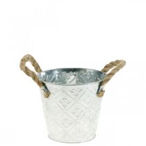 Portavaso con motivo floreale, vaso in metallo, fioriera con manici Ø12cm