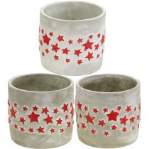Fioriera con stelle, decorazione in ceramica, aspetto cemento, fioriera natalizia Ø12.5cm H11cm 3 pezzi
