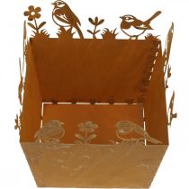 Prodotto Portavasi, decoro in metallo con uccellini, cachepot, patina primaverile H15,5cm