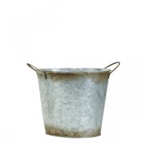 Prodotto Vaso decorativo con manici, secchio per piante, vaso in metallo argentato, patina Ø17cm H16,5cm