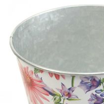 Vaso fioriera decoro primavera cachepot in metallo Ø15,5cm H15cm