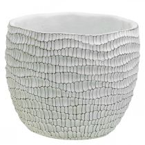 Prodotto Fioriera in cemento bianco vintage vaso di fiori bianco a nido d&#39;ape H17,5 cm Ø18,5 cm