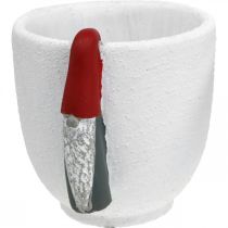 Prodotto Vaso natalizio con gnomo, decorazione dell'avvento, fioriera in cemento bianco, rosso Ø8cm H12.5cm 2 pezzi